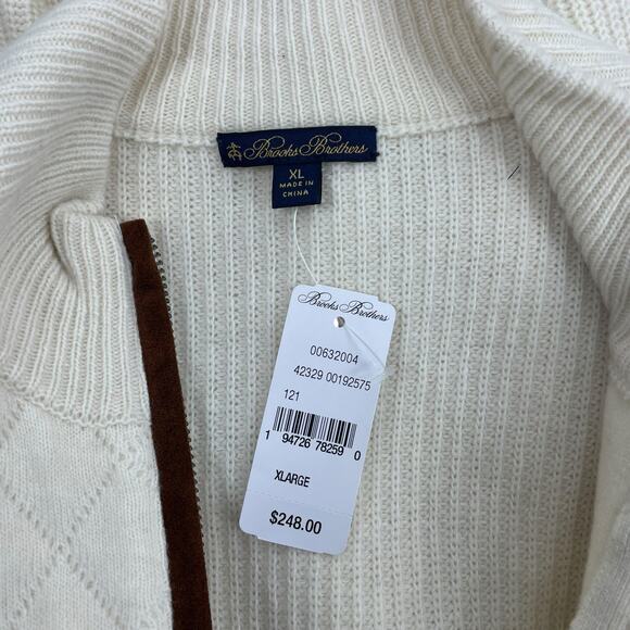 Brooks Brothers Merino Wool Blend Agyle Quilted Zip Cardigan Size XL - Picture 10 of 11
